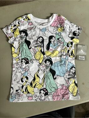 Disney White Princess Print Short Sleeve Tee with Pastel Accents